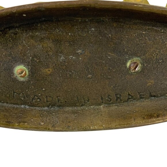 Vintage Brass Shabbat Sabbath Menorah Candleholder Grapes Hebrew Script Israel - Picture 9 of 11